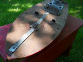 PreWar metal clockwork Toy boat ORKIN CRAFT metal hull folk art over 2 feet long 4