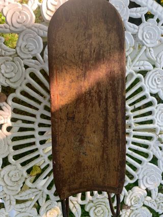 Antique Folk Art Primitive Hard To Find Mini Mustrard Painted W/Stripping Sled 2