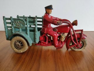 Vintage Hubley Cast Iron Indian Motorcycle Traffic Car
