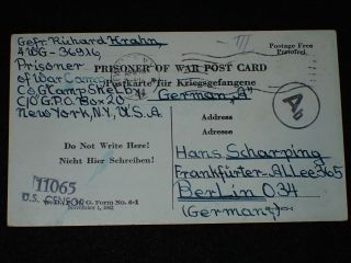 Ww2 German Pow Post Card Letter Camp Shelby Ms Gefreiter Richard Krahn - 1944