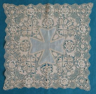Antique Silk Maltese Lace Handkerchief