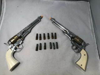 Vintage Toy Guns Hubley Colt 45 Revolvers With Bullets 13.  5” Long