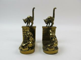 Antique Bookends JB Jennings Brothers Bronze with Cat & Dog Brass Book Ends 5