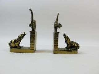 Antique Bookends JB Jennings Brothers Bronze with Cat & Dog Brass Book Ends 6