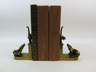 Antique Bookends JB Jennings Brothers Bronze with Cat & Dog Brass Book Ends 7