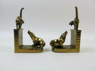 Antique Bookends JB Jennings Brothers Bronze with Cat & Dog Brass Book Ends 8