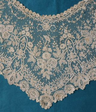 Antique 19th Century Brussels Applique Lace Shawl Collar