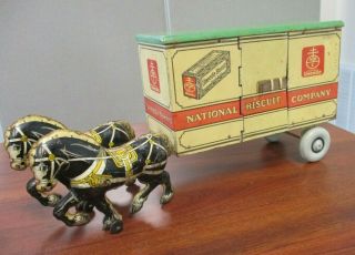 Vintage Marx Tin Litho National Biscuit Company Horse And Delivery Cart