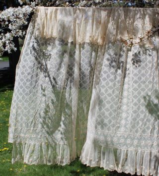 Antique Vintage Net Lace Bed Cover Tablecloth Wedding Backdrop Home Decor 92x76