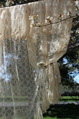 Antique Vintage Net Lace Bed Cover Tablecloth Wedding Backdrop Home Decor 92X76 3