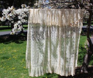 Antique Vintage Net Lace Bed Cover Tablecloth Wedding Backdrop Home Decor 92X76 4