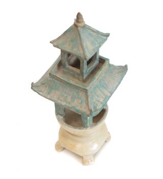 Chinese Glazed Shiwan Pottery Lantern / Pagoda form,  in off white and turquoise 2