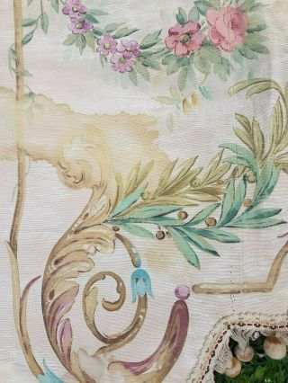 Antique hand painted fabric water damask flower swags shape pelmet passementerie 10