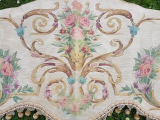 Antique Hand Painted Fabric Water Damask Flower Swags Shape Pelmet Passementerie