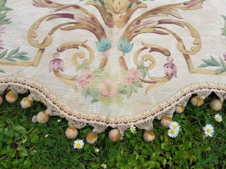 Antique hand painted fabric water damask flower swags shape pelmet passementerie 5