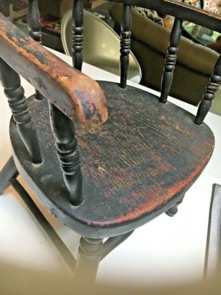 Primitive Penn Dutch? folk art painted child ' s antique captain chair spindles 6