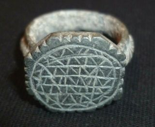 Viking Ancient Bronze Ring With Runes - Circa 7th - 9th Century Ad /966