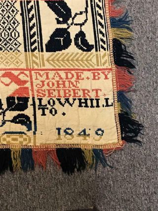 Antique Americana 1849 Lowhill Lehigh PA J Seibert SIGNED Woven Coverlet Blanket 12