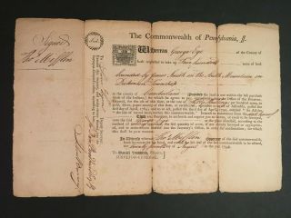 1792 Thomas Mifflin,  Pa Governor Revolutionary War Gen.  Land Grant Document Sign