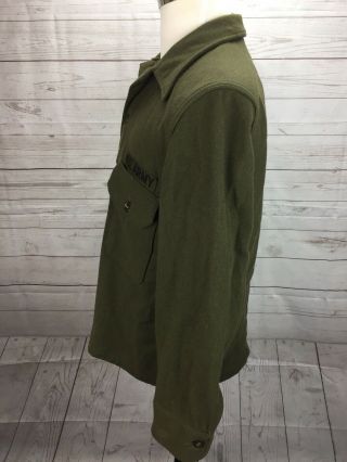 VINTAGE 1950 ' s US ARMY WOOL OLIVE GREEN FIELD SHIRT KOREAN WAR MEN MEDIUM 4