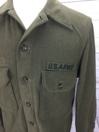 VINTAGE 1950 ' s US ARMY WOOL OLIVE GREEN FIELD SHIRT KOREAN WAR MEN MEDIUM 5