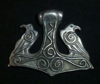 Rare Viking Silver Amulet - Thor Hammer And Ravens - Circa 8th - 10th Centry Ad