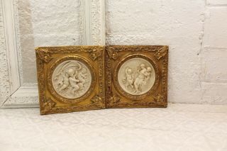 Antique Carved Marble Wall Plaque Cherubs E Braga Roma? Ornate Gilded Frame