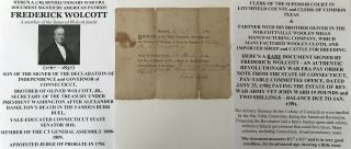 Revolutionary War Patriot Ct Senator Frederick Wolcott Pay Document Signed 1785