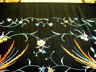 ANTIQUE VINTAGE HAND EMBROIDERED CHINESE LARGE SILK PIANO SHAWL TABLECLOTH BIRDS 7