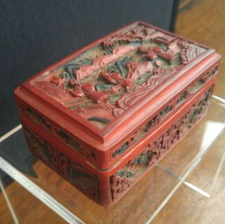 19th Century Chinese Cinnabar Red Lacquerware Covered Scholar Box 12