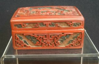 19th Century Chinese Cinnabar Red Lacquerware Covered Scholar Box 2