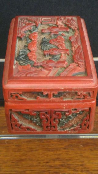 19th Century Chinese Cinnabar Red Lacquerware Covered Scholar Box 6