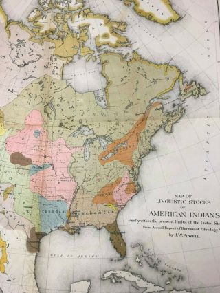 Antique Map Of Linguistic Stocks Of American Indians,  J.  Powell,  11th Census 1890
