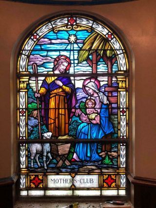 Vintage Stained Glass Church Religious Window Of The Holy Family - Jj1