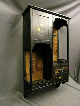 Victorian Antique Chinese Cabinet Hanging Curio Display Black Lacquer 32.  5 "