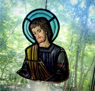 Architectural Salvage Leaded Stained Glass - Bust Of Joseph