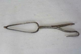 RARE 18TH C AMERICAN WROUGHT IRON PIPE TONGS GREAT HANDLES GREAT POLISHED PATINA 4