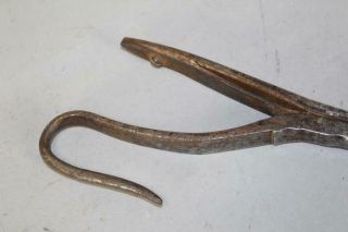 RARE 18TH C AMERICAN WROUGHT IRON PIPE TONGS GREAT HANDLES GREAT POLISHED PATINA 5