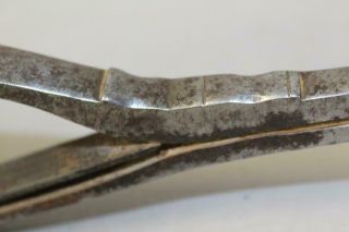 RARE 18TH C AMERICAN WROUGHT IRON PIPE TONGS GREAT HANDLES GREAT POLISHED PATINA 8