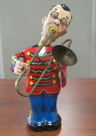 Vintage Line Mar Tin Litho Wind Up Trombone Band Player Japan