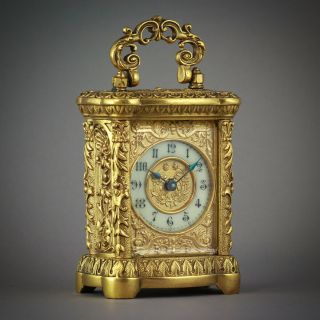 ⏰ C.  1890 Ansonia Beauty Miniature Rococo Carriage Antique Desk Clock Usa 