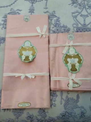 Liddell Damask Irish Linen Tablecloth 64x102 Pink With 12 Napkins