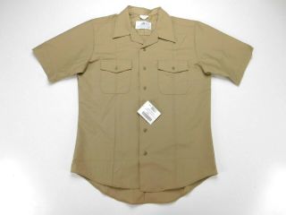 Us Navy Khaki Military Short Sleeve Poly/wool Dress Shirt L Large Athletic Nwt