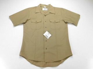 US Navy Khaki Military Short Sleeve Poly/Wool Dress Shirt L Large Athletic NWT 2