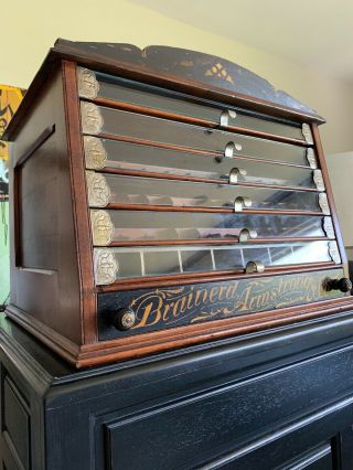 BRAINERD & ARMSTRONG ANTIQUE VINTAGE GLASS DRAWER SEWING/JEWELERY CABINET 2