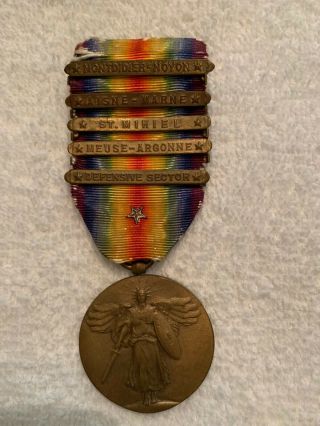 Antique Wwi The Great War For Civilization Originalus Victory Medal With 5 Bars