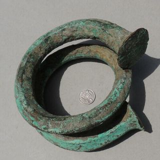 Old Coiled Copper African Bracelet Currency With Flared Terminals Nigeria 176