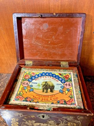 1 Antique 19th Century Ying Mee Tea Co.  Chinese Wooden Lacquered Tea Box w/Tin 8