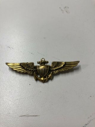 Wwii 10k Gold & Sterling Navy Aviator Pilot 2 3/4 Inch Wings Badge By Amico 2