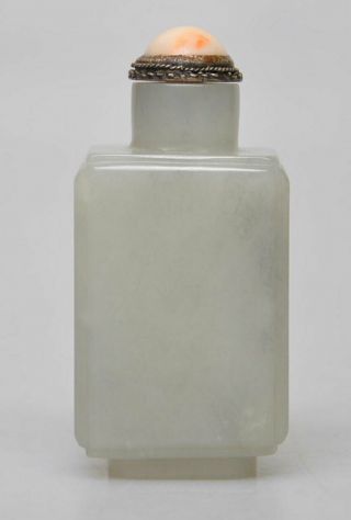 Fine Antique Chinese Grey / White Jade Rectangular Carved Snuff Bottle